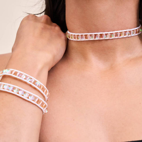 Pêche | Verre Sirène | Bracelet Wrap Lin Blanc